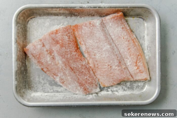 Brown Butter Almond Trout 8 Trout fillets lightly dredged in flour, ready for pan-searing.