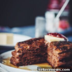 Marbled Chocolate Raspberry Pancakes 2 Recipe image for Chocolate Raspberry Swirl Pancakes