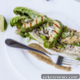 Smoky Grilled Romaine with Tangy Avocado & Cotija 5 Grilled Romaine Salad with Avocado, Tomatillos, and Cotija Cheese