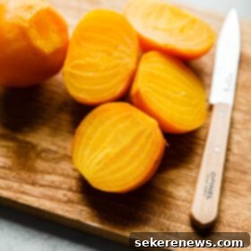 Beet Bliss: Your Guide to Culinary Perfection 8 Cooked Yellow Beets on Cutting Board