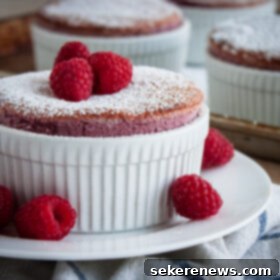 Delicate Raspberry Soufflés 3 Delicate Raspberry Soufflé in a Ramekin