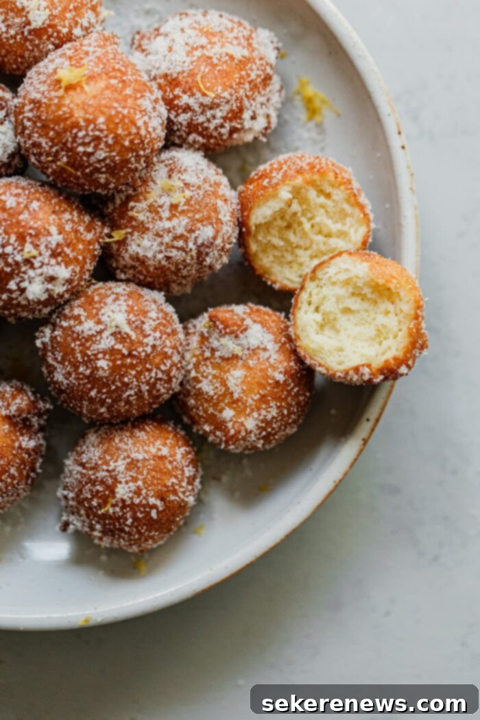 Pillowy Ricotta Doughnuts with Citrus Cardamom Sugar 13 Ricotta Donut Holes with Lemon Cardamom Sugar on a wire rack