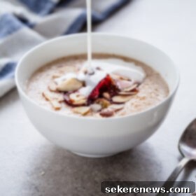 Sweet Plum Farro with Coconut and Almond Crunch 3 Broken Farro Porridge with Coconut Milk, Almonds, & Roasted Plums
