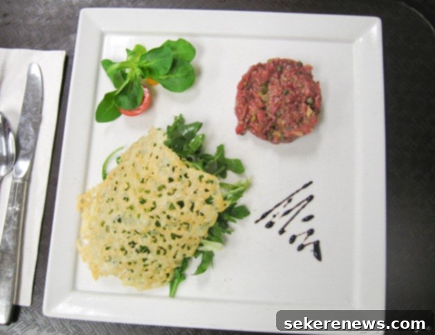 Classic Steak Tartare with Arugula Salad and Parmesan Tuile