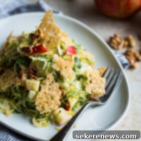 Brussels Apple Walnut Salad: Sweet, Savory & Crisp 8 Brussels Sprouts Apple Salad with Walnuts and Cheese Crisps