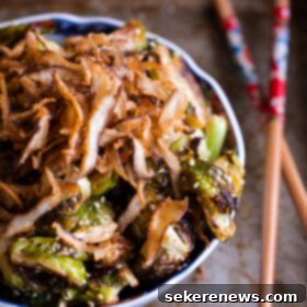 Umami Brussels Sprouts with Crispy Shiitake 7 Asian Roasted Brussels Sprouts with Crispy Fried Shiitake Mushrooms