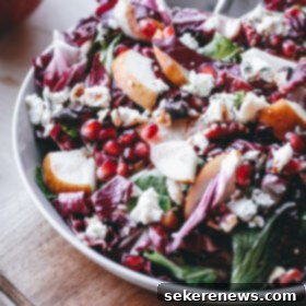 Vibrant Radicchio Pear Gorgonzola Salad with Pomegranate Walnuts 7 Raddichio, Pear, Gorgonzola, Pomegranate, and Walnut Salad