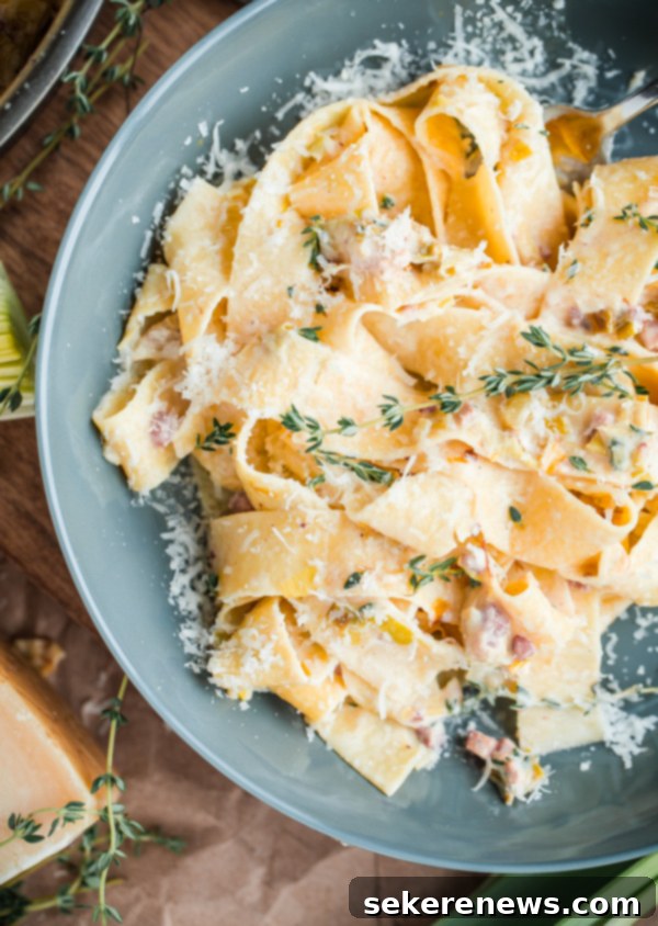 Creamy Leek and Pancetta Pappardelle Pasta