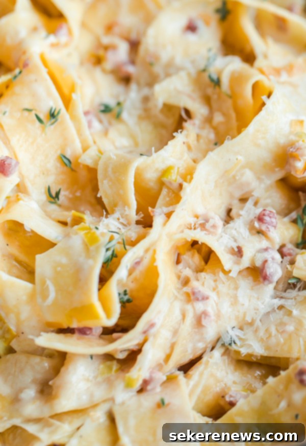 Creamy Leek and Pancetta Pappardelle Pasta