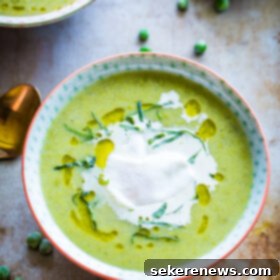 Hearty Pea and Leek Soup Crowned with Poached Eggs 6 Chunky Pea and Leek Soup with Poached Eggs