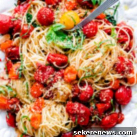Spaghettini with Roasted Tomatoes, Fresh Basil, and Garlicky Crunch 9 Spaghettini with Roasted Tomatoes, Basil, and Crispy Breadcrumbs