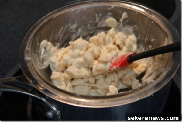 Festive Homemade Peppermint Bark 3 Melting White Chocolate Chips in a double boiler for peppermint bark.