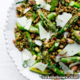 Arugula Pistachio Pesto Wheat Berry Salad with Roasted Asparagus 8 Roasted asparagus wheat berry salad with arugula pistachio pesto