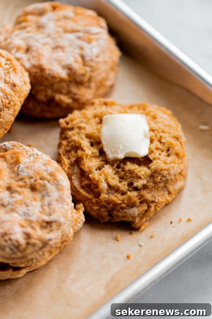 Effortless Whole Wheat Biscuits 3 Stacked Easy Whole Wheat Biscuits on a Plate