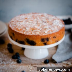 Tender Blueberry Almond Tea Cake 8 Blueberry Almond Tea Cake. A simple almond cake recipe studded with fresh blueberries and sliced almonds!