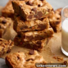 Easy Blondie Recipe and Flavor Variations 11 Stack of Chocolate Chip Blondies