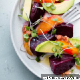 Roasted Beet Salad with Zesty Orange and Creamy Avocado 4 Roasted Beet Salad with Orange and Avocado. An EASY healthy salad recipe packed with healthy fats, texture, and nutrition!