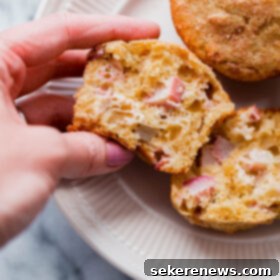 Effortless Rhubarb Muffins 4 Easy Rhubarb Muffins - rhubarb muffin recipe made with whole grain flour, studded with rhubarb pieces, and sweetened with maple syrup!