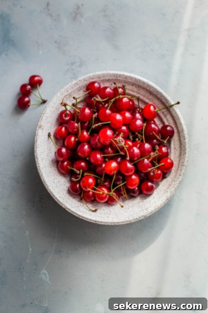 The Allure of Sour Cherries 2 Fresh Sour Cherries in Bowl