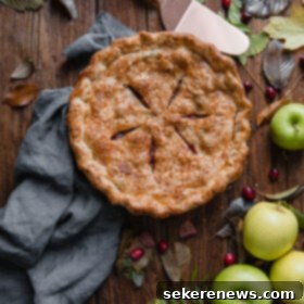 Rustic Apple Cranberry Pie 14 Close-up of a slice of Apple Cranberry Pie with vanilla ice cream, ready to serve