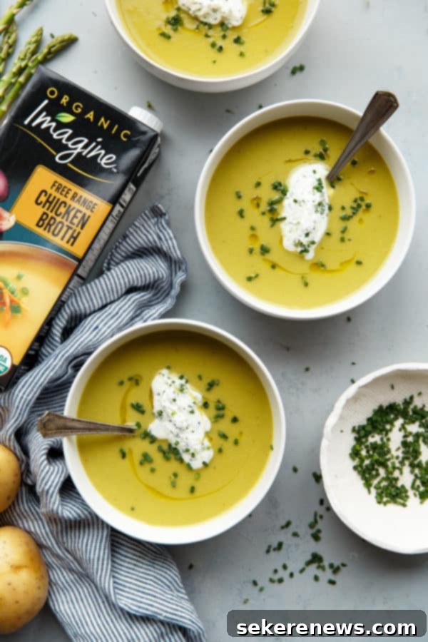Asparagus Potato Soup topped with Fresh Chives