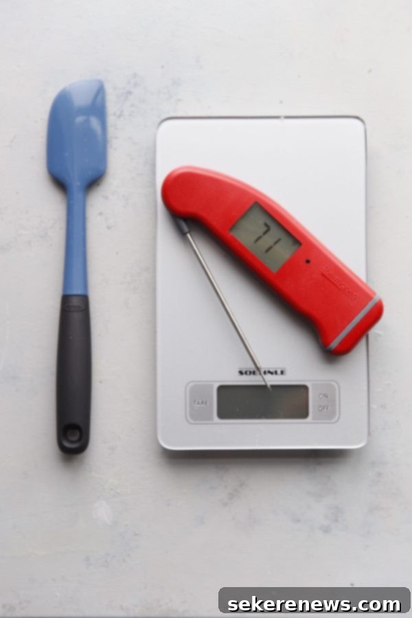 Sourdough Success: Essential Tools and Guides 15 A collection of essential sourdough tools including an instant thermometer, flexible spatula, and Danish dough whisk