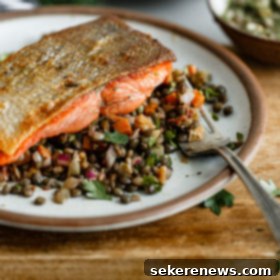 Pan-Seared Salmon & French Lentils with Zesty Caper Vinaigrette 8 Pan Seared Salmon with French Lentil Salad