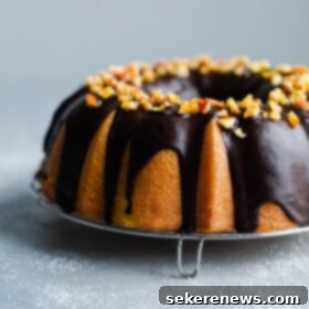 Zesty Orange Bundt with Decadent Chocolate Glaze 6 Orange Bundt Cake with Chocolate Glaze topped with Candied Orange Pieces