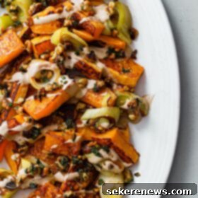 Golden Harvest Roasting with Citrus Tahini and Zaatar Crunch 8 Roasted Butternut Squash and Leeks with Orange Tahini and Za'atar Walnut Crumble