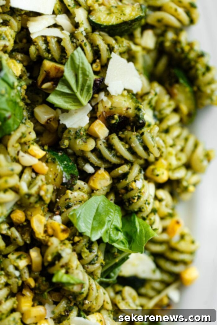Pistachio Pesto Pasta with Smoky Grilled Corn, Zucchini, and Pecorino 3 Pistachio Pesto Pasta with Grilled Corn and Zucchini