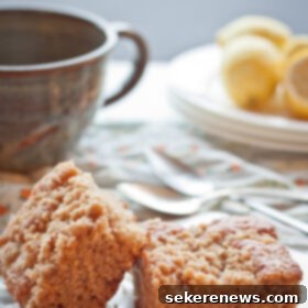 Zesty Lemon Crumb Cake 6 Overhead shot of a slice of Lemon Crumb Cake on a plate, ready to eat