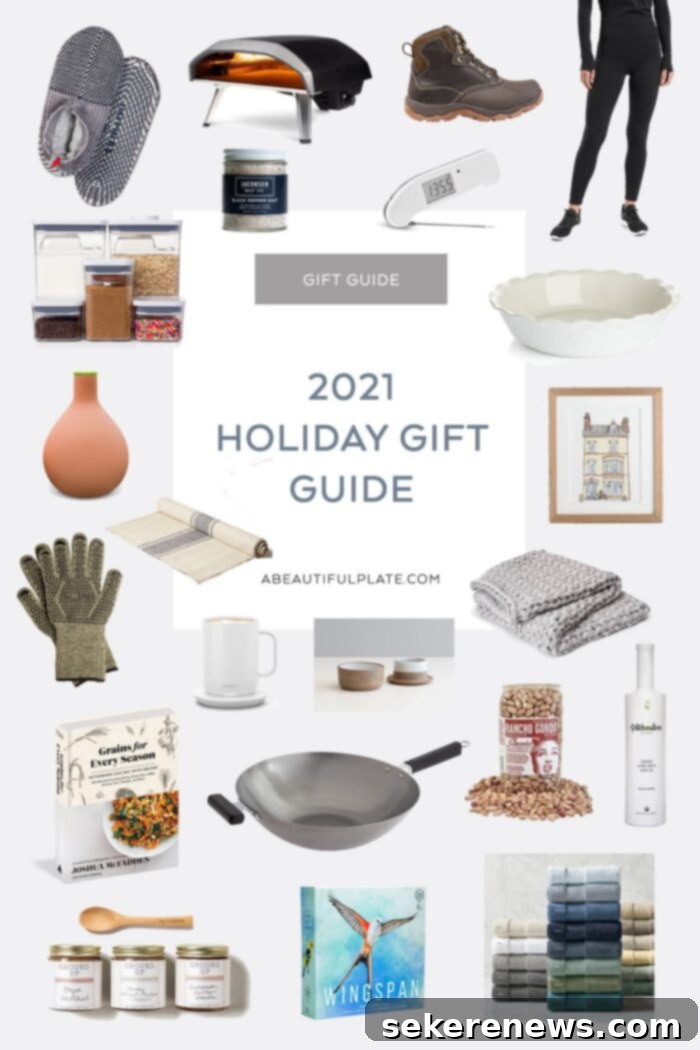 2021 Ultimate Holiday Gift Collection 2 A curated selection of holiday gift ideas, including kitchenware, food items, and cozy home goods, perfect for the 2024 gift-giving season.