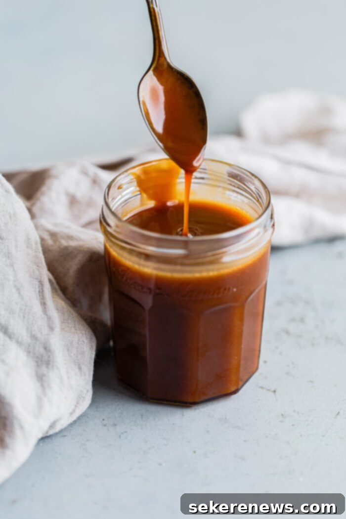 Artisan Salted Bourbon Caramel Sauce 2 Salted Bourbon Caramel Sauce drizzled on a dessert