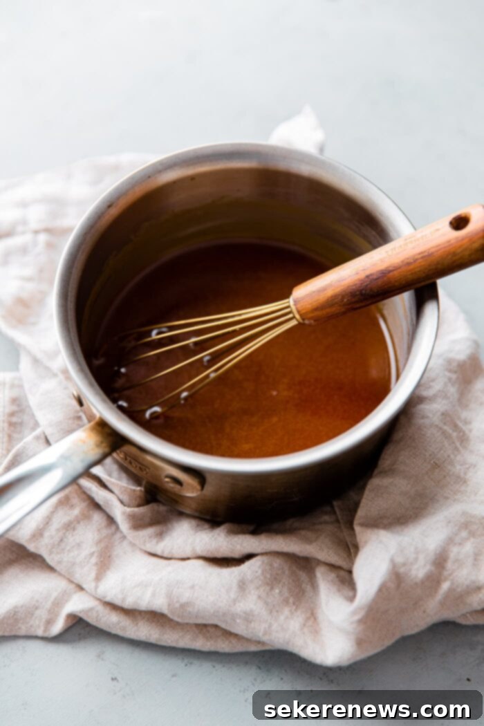 Artisan Salted Bourbon Caramel Sauce 3 Salted Bourbon Caramel Sauce bubbling in a pot