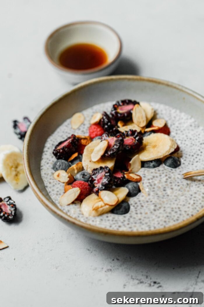 Effortless Overnight Chia Delight 3 Chia Pudding with Berries - A bowl of creamy chia pudding topped with fresh mixed berries.