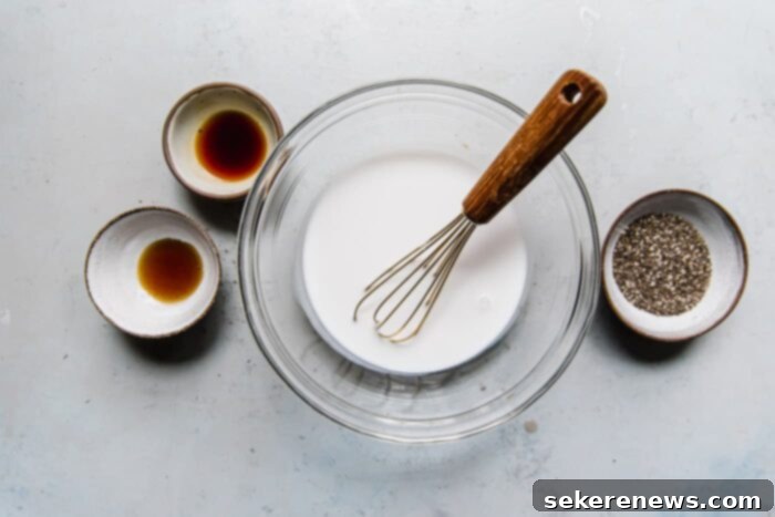 Effortless Overnight Chia Delight 4 How to Make Chia Pudding - Steps for combining ingredients in a bowl