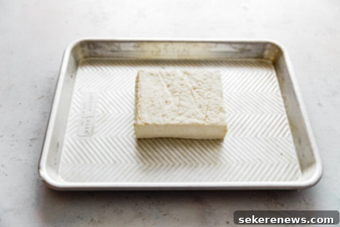 Spicy Chili Peanut Tofu Crunch 6 Pressed Tofu block before tearing