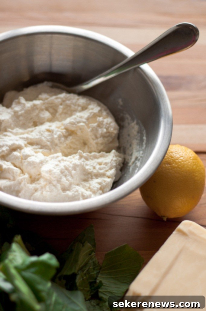 Homemade ricotta cheese draining in a cheesecloth, showing its fresh, creamy texture