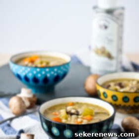 White Truffle-Kissed Mushroom Barley Soup 5 Mushroom Barley Soup with White Truffle Oil