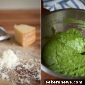 Zesty Homemade Arugula Pesto 5 Baby Arugula Pesto in a bowl with ingredients